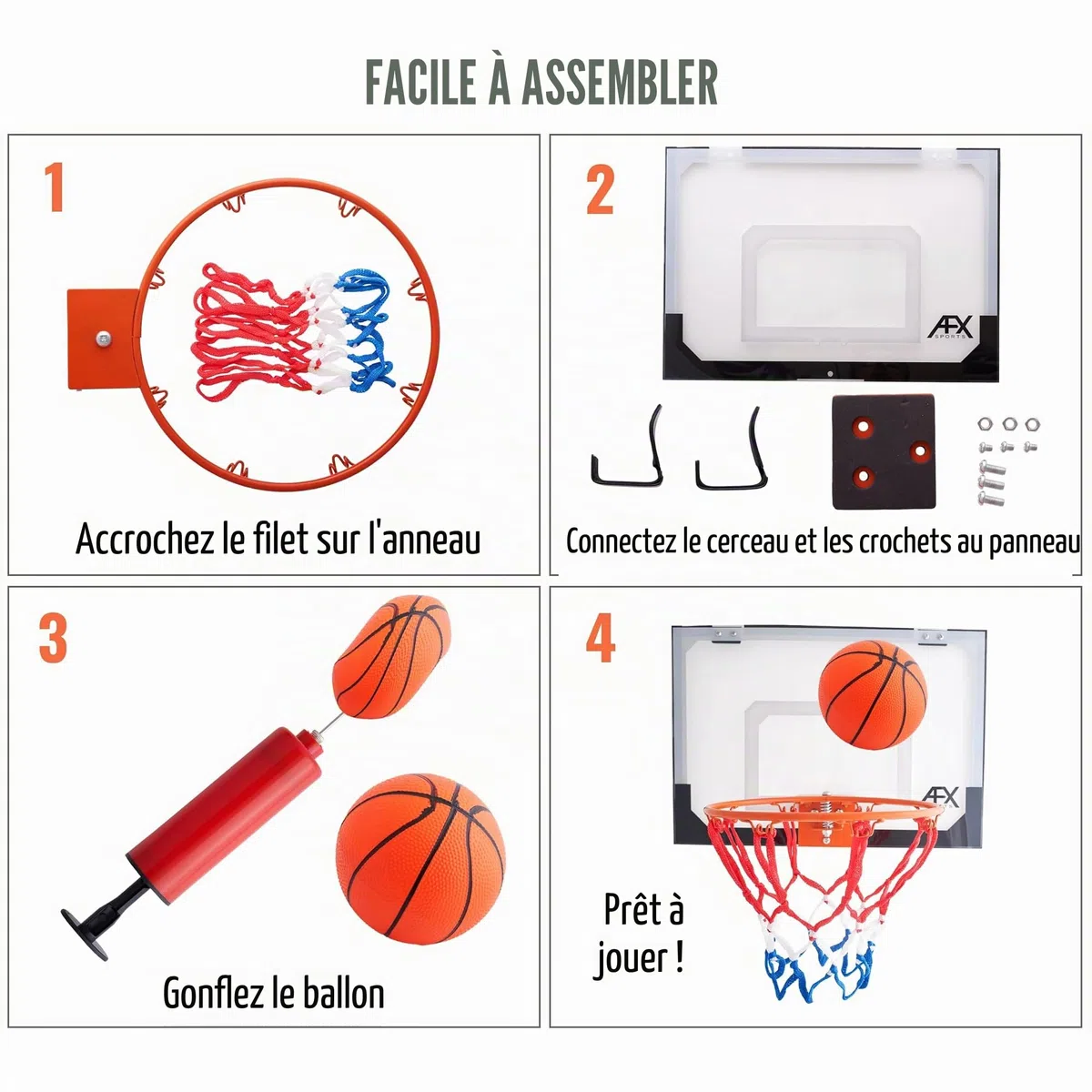 Panier de basket et son panneau avec ballon AFX (anneau de 23 cm)