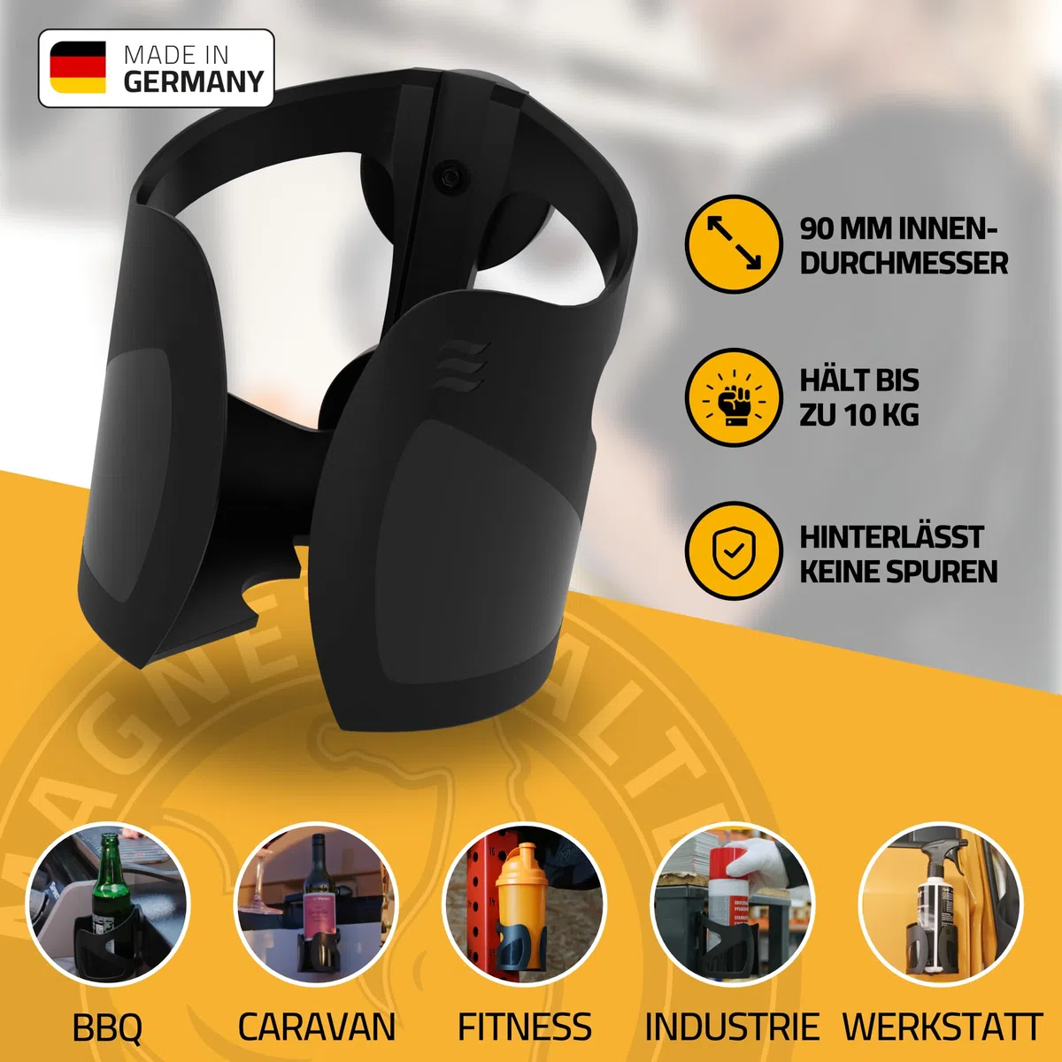 Support universel avec aimant WM aquatec | Support magnétique adapté au camping, au bureau, à l'atelier, à la salle de sport et au filtre WM | Se retire sans laisser de traces | Supporte jusqu'à 10 kg