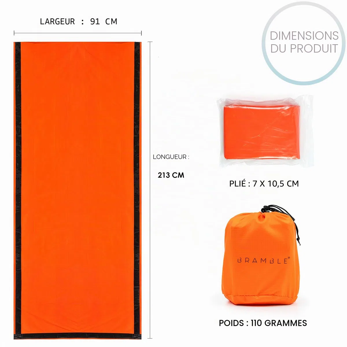 BRAMBLE 5 Sac de Couchage de Survie Premium, Bivvy, Couverture Thermique de Survie Urgence, Tente de Survie (213x91cm) - Solide & Fiable - Camping, Randonnée, Extérieur