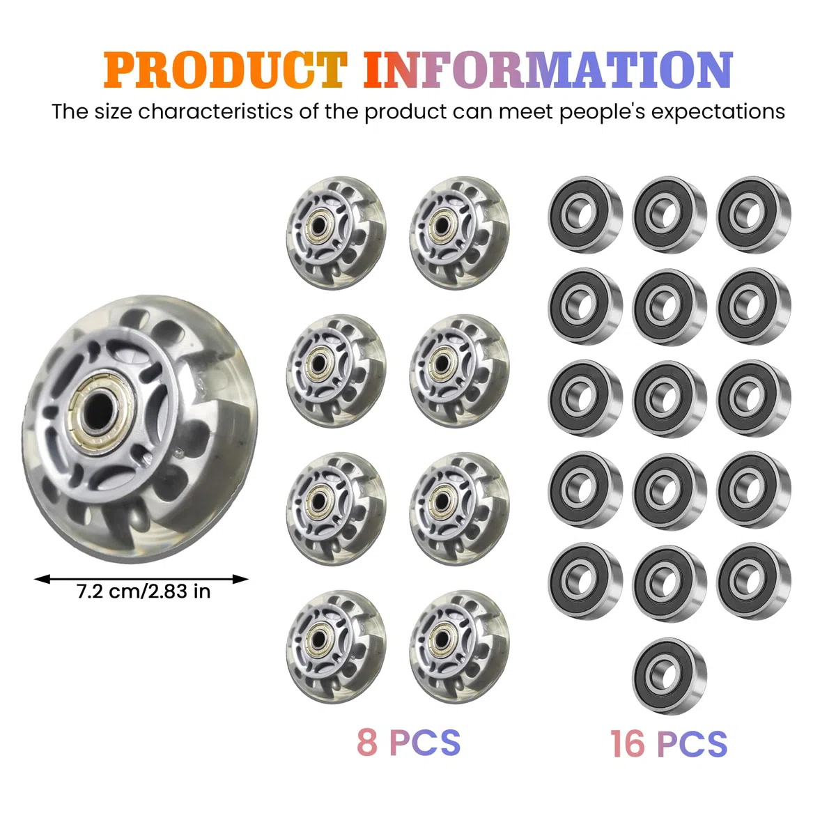Lot de 8 Roues Alignées, 72mm Roues de Rechange avec Roulement à Billes, Roues Rechange Roller Roues de Patins à Roulettes pour tous les types de patins à roulettes