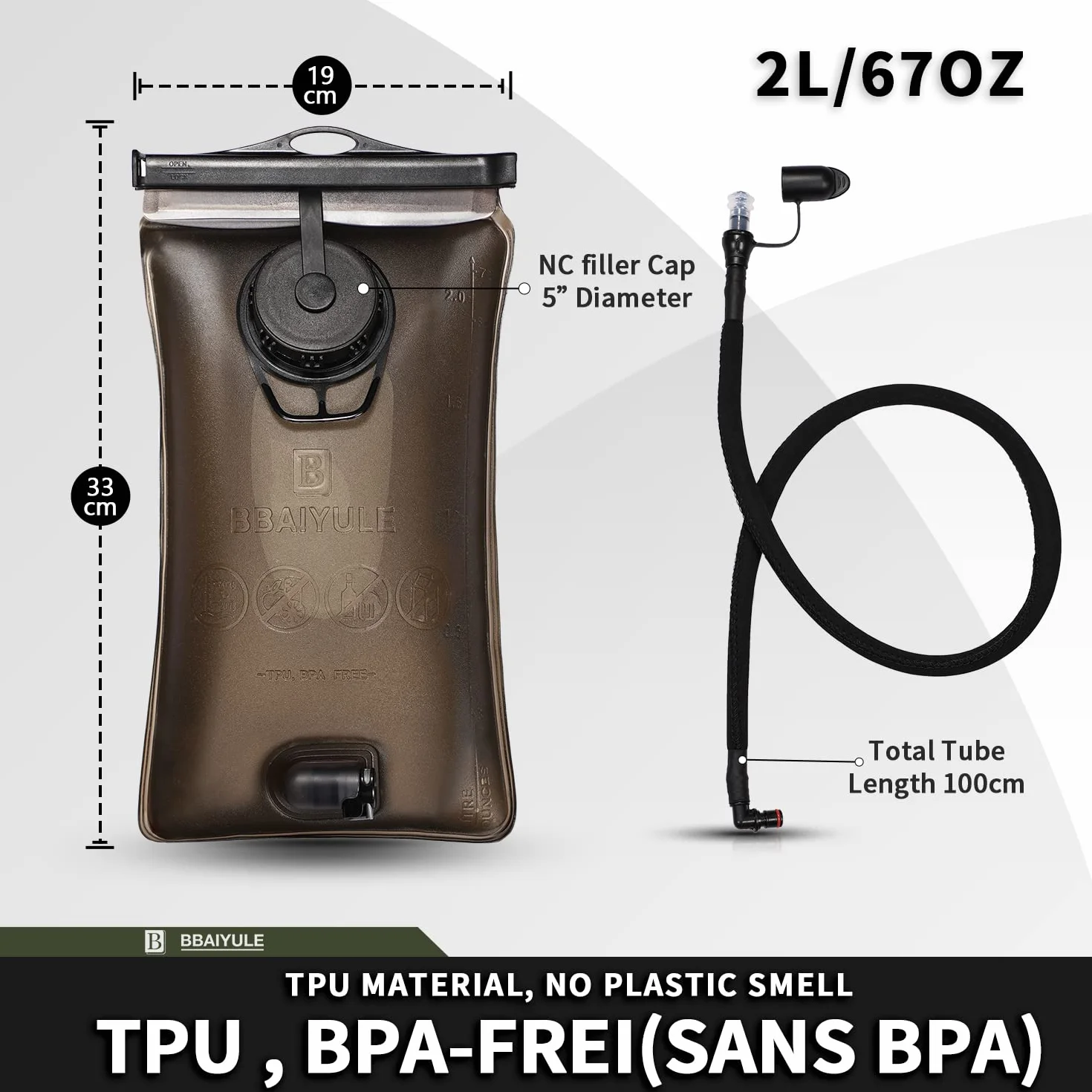 Vessie d'hydratation 2L/3L, Sac à Dos d'hydratation sans BPA & sans goût, Sac d'hydratation en Option avec Sac Isolant, Poche à Eau, système d'hydratation avec 2 Ouvertures pour Courir
