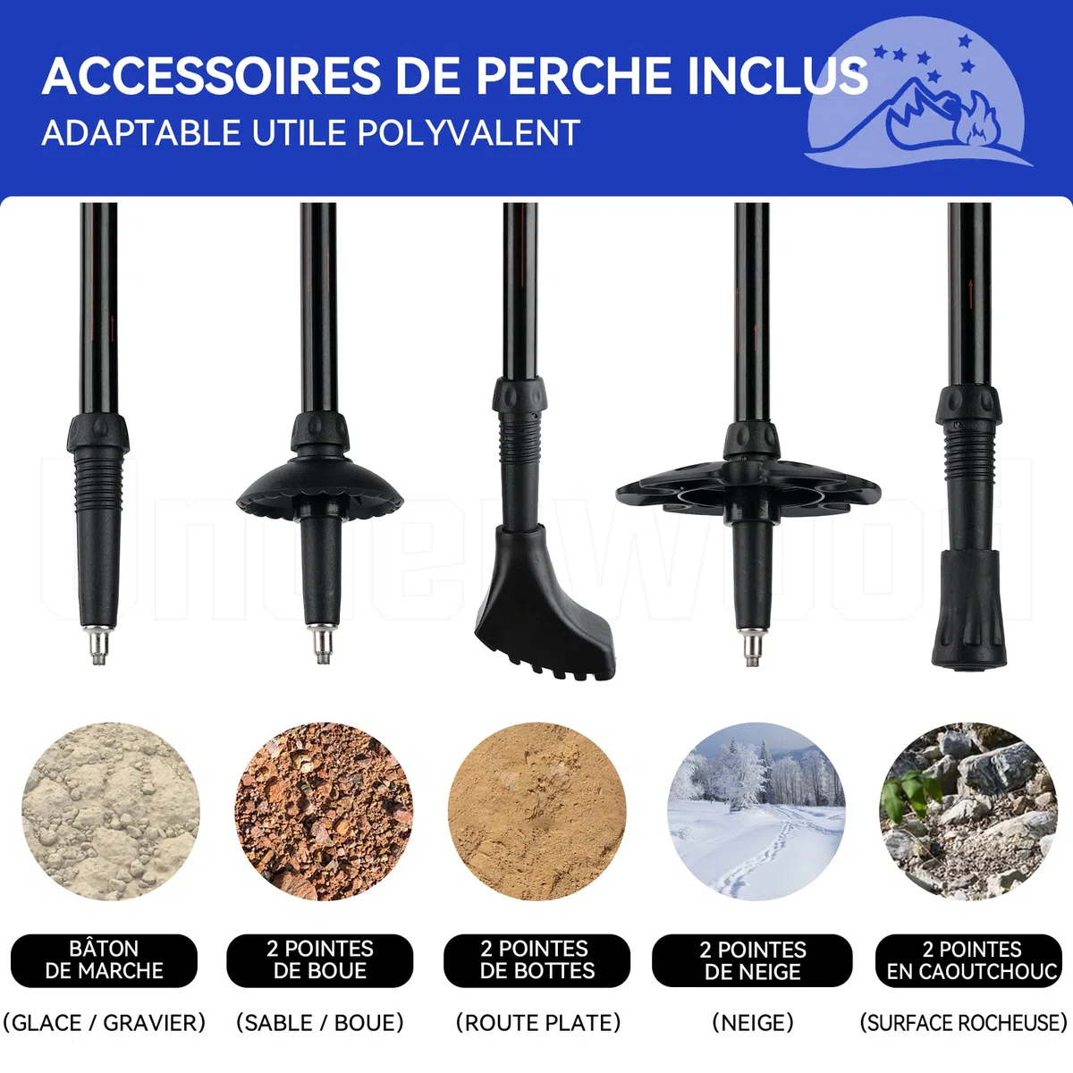 Bâton de Randonnée pour Femme et Homme, Bâton de Nordique 1/2 pièce pour Le Trekking, Bâton de Marche en Aluminium 60-135 cm, Bâton de Marche Réglable avec Absorption Anti-Choc