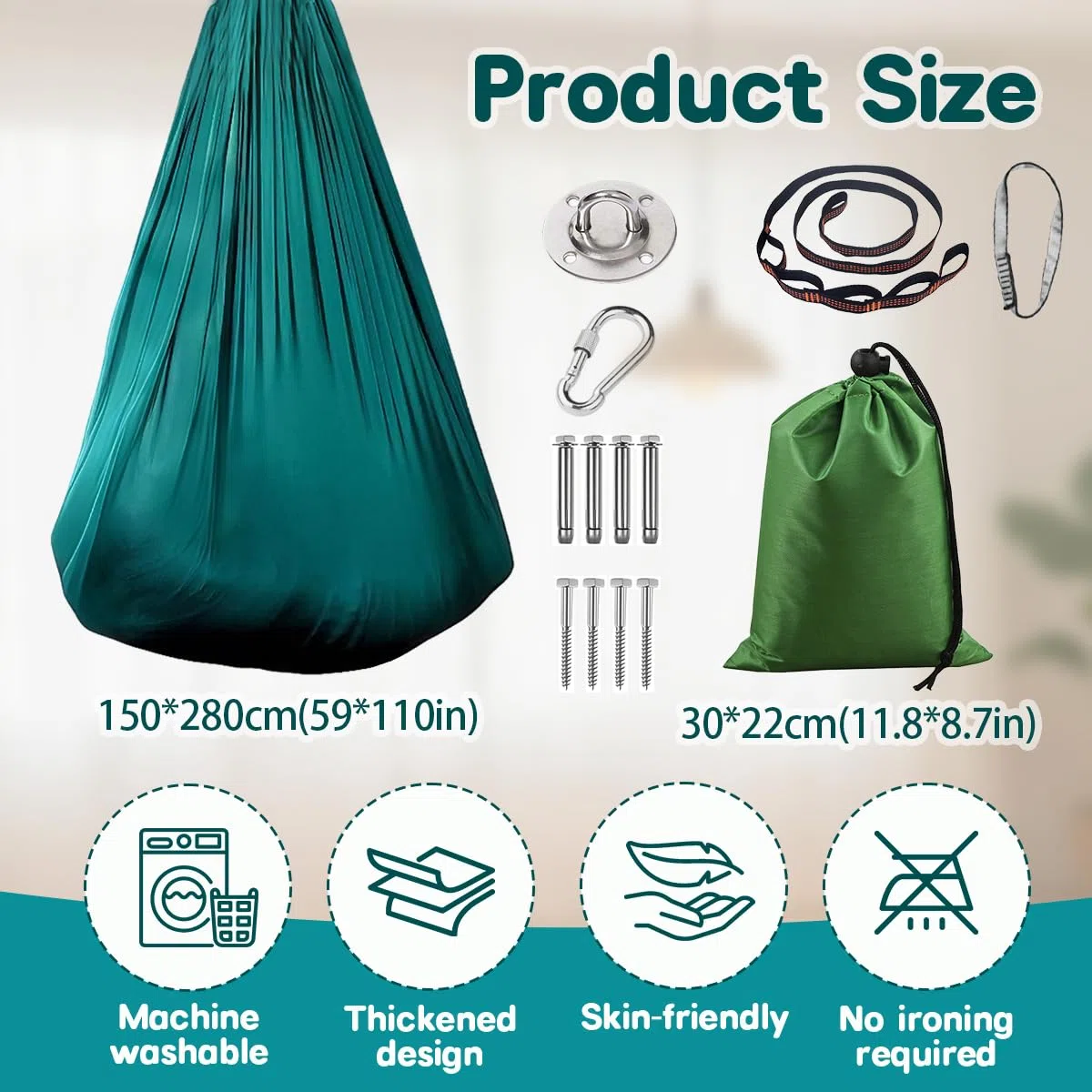Ensemble de Yoga Aérien, Hamac de Yoga Aérien, Aerial yogas Kit Hamac de aériens Comprend le Tissu Principal, une Sangle d'Extension, un Mousqueton et Accessoires, 200 KG Max, pour Fitness Pilates