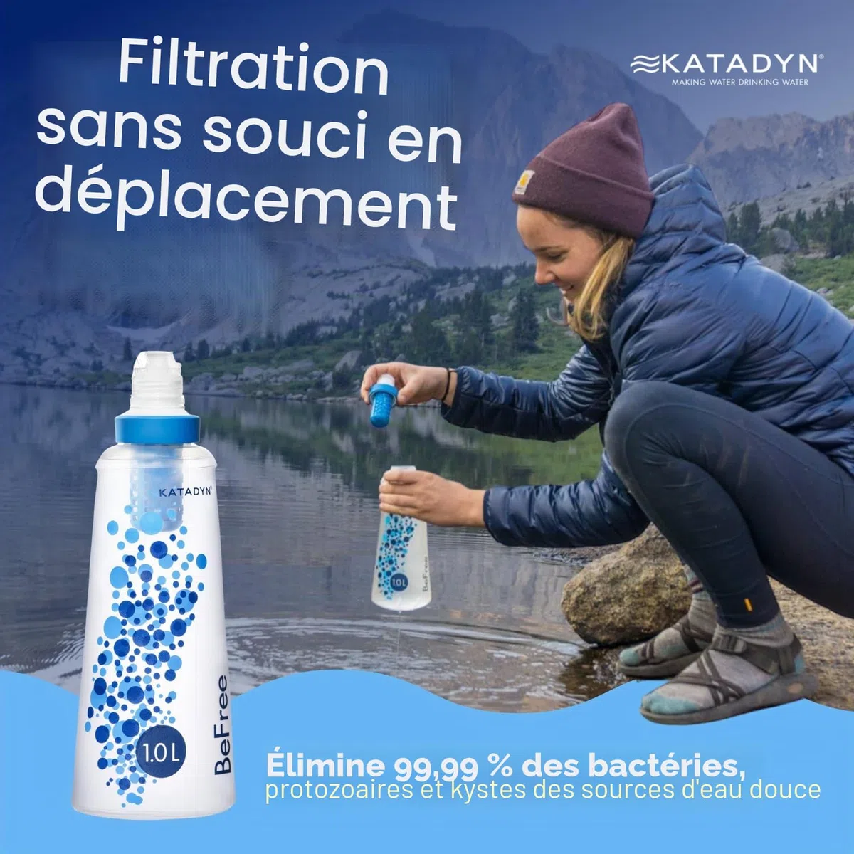 Katadyn BeFree 8018006 Filtre à eau 1,0 L Débit rapide Membrane 0,1 micron EZ Clean pour sports d'endurance, camping et randonnée Taille unique