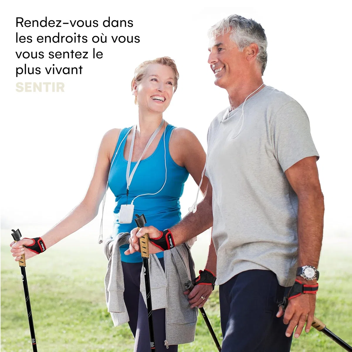 ATTRAC Baton de marche nordique - Classic avec système télescopique, antichoc et amortisseur, bâtons de marche à ressort - Longueur réglable de 69 à 136 cm - Poignée en liège (Noir-Rouge)