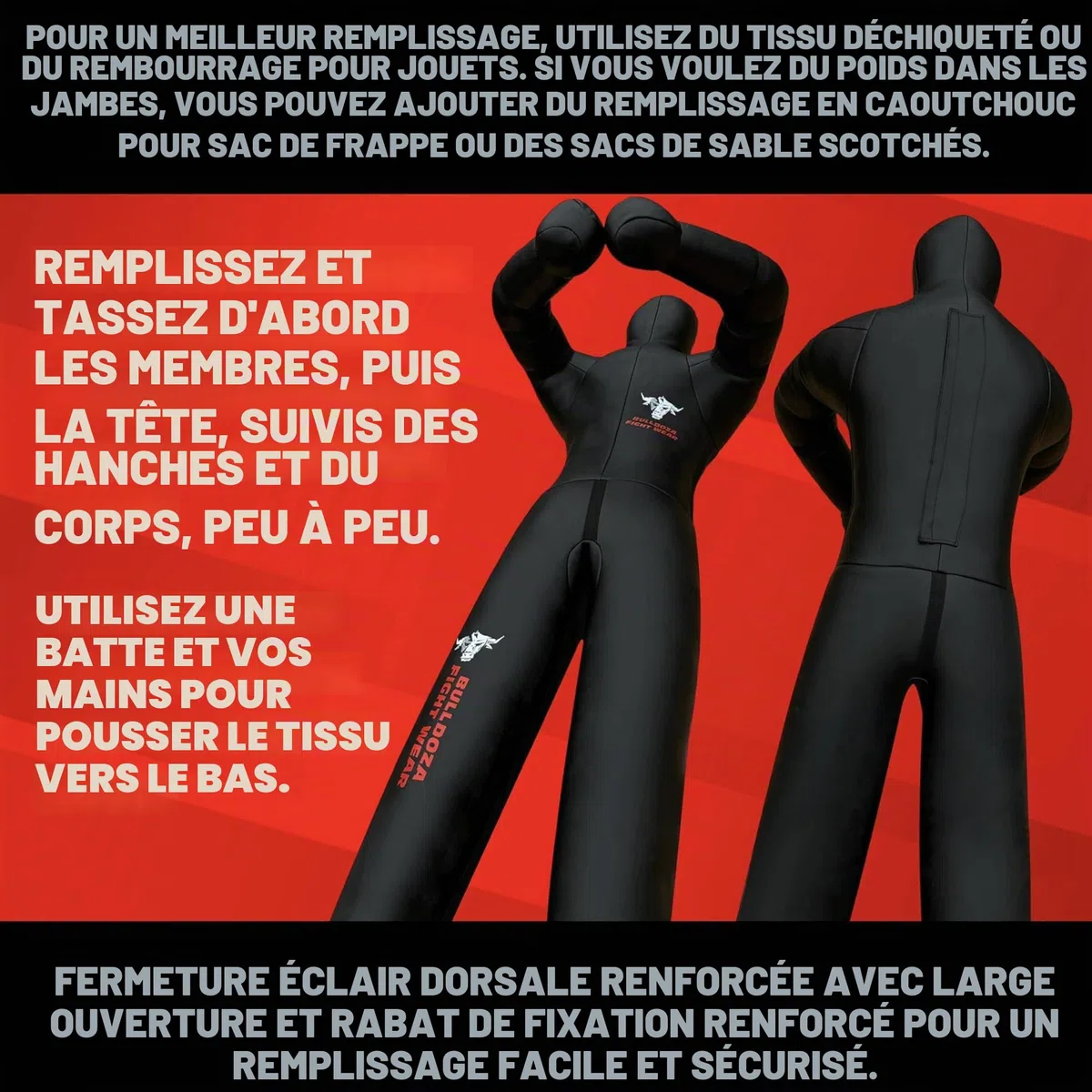 BULL DOZA FIGHT WEAR Mannequin de combat auto-remplissable de 1,52 m – Mannequin de jiu-jitsu pour BJJ avancé, lutte, judo, ground and pound, et entraînement MMA