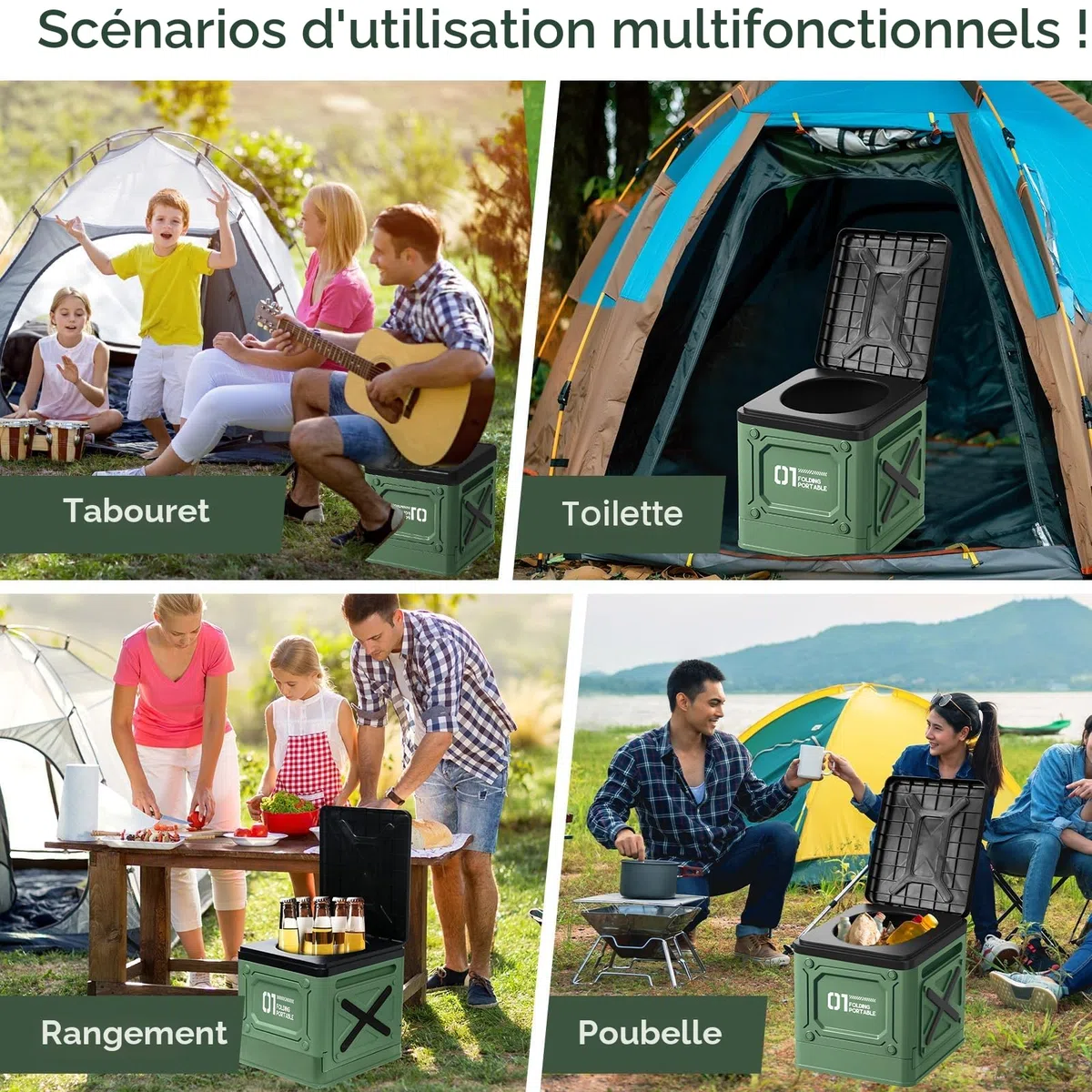 Toilette Portable,Toilette Camping,WC Portable avec Sac Poubelle,Toilette Pliable,Toilettes Portables pour Hommes et Femmes,Toilette Seche Portable,pour Camping,Voyages,Plage (Vert)