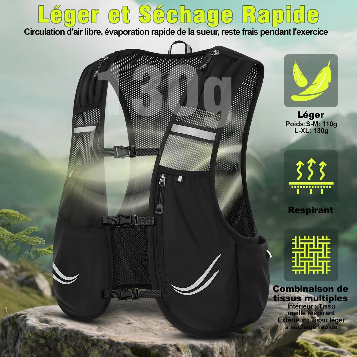 Charmofun Sac Hydratation Running, Gilet Hydratation Running Femme Homme, Gilet Trail Sac à Dos Léger et Respirant avec 2 Bouteille Souple 500ml pour Course à Pied, Randonnée, Cyclisme, Marathon