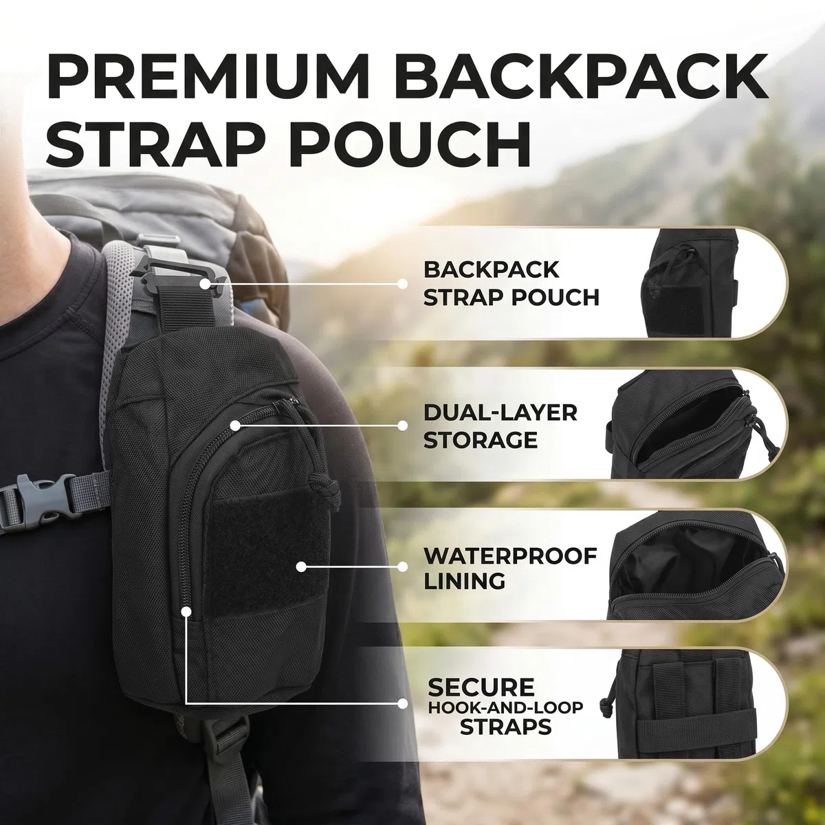 Pochette de Sangle, Sac de Sangle Multifonctionnel avec Large Capacity, Waterproof Material, Secure Fastening pour Hiking, Travel