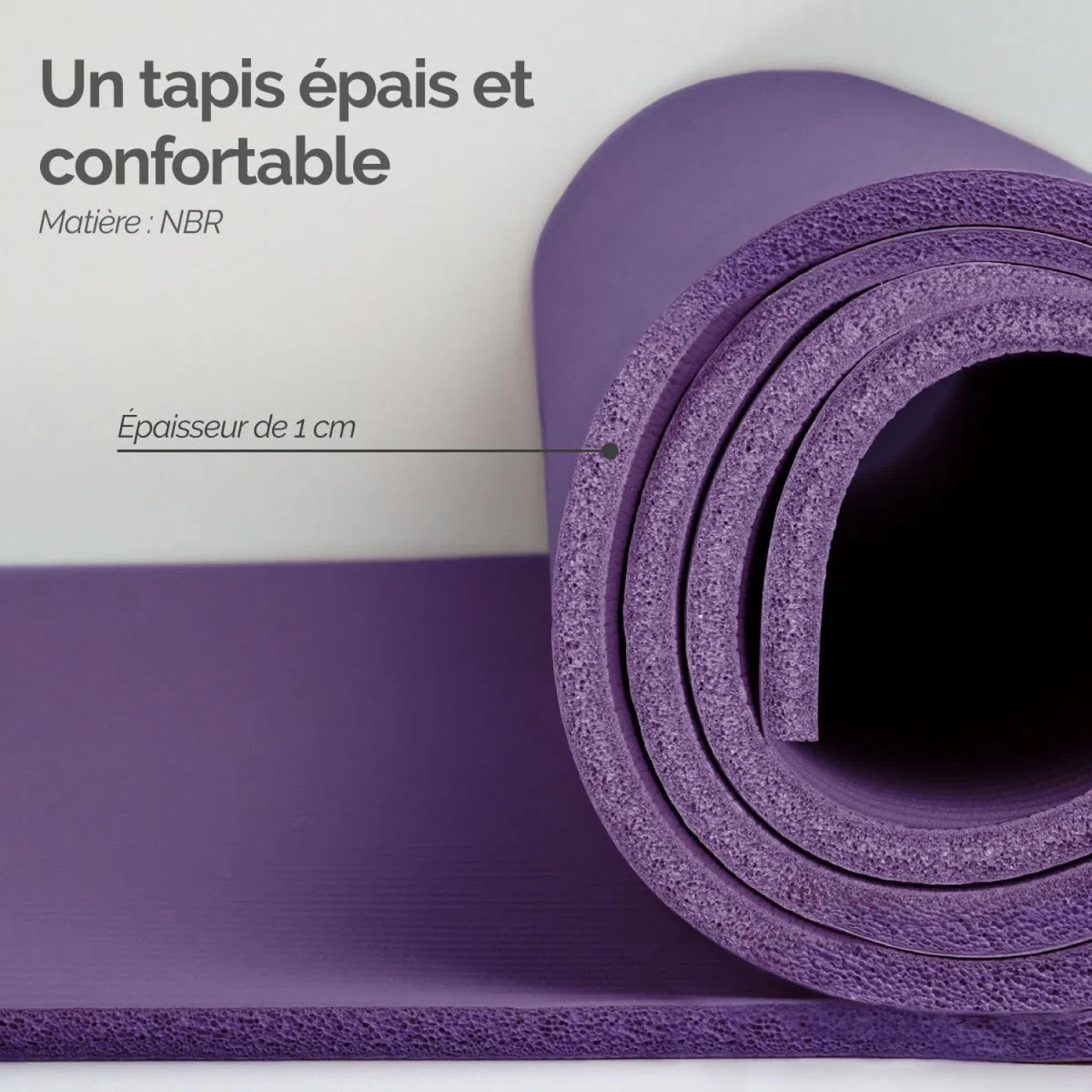 Vivezen - Tapis de yoga, de gym, d'exercices 186 x 120 x 1 cm + sangle de transport - Plusieurs coloris