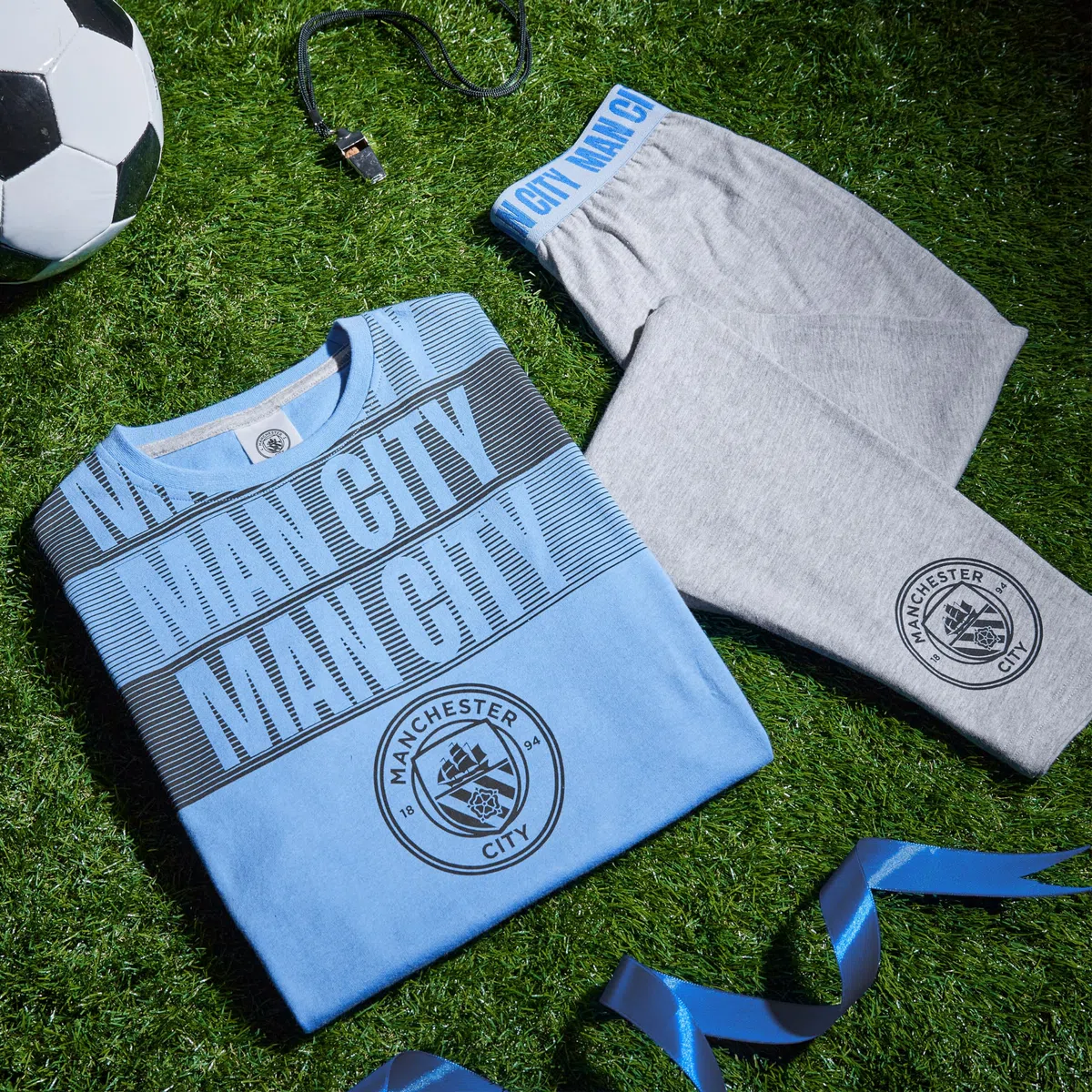 MANCHESTER CITY FC Pyjama Garçon - Confortable Vêtement de Nuit - Cadeau Enfant (Bleu/Gris, 13-14 Ans)