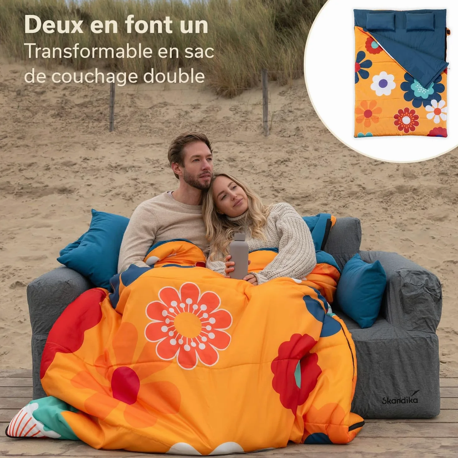 Skandika Sac de Couchage Sovro | Sac de Couchage rectangulaire pour Adultes, 3 Saisons, utilisable comme Sac de Couchage Double, Sacs de Couchage de Camping avec Oreiller