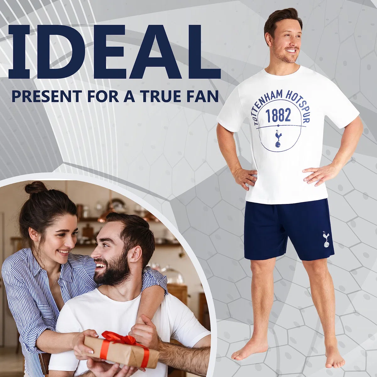 Tottenham Hotspur F.C. Pyjamas for Men Set Short PJs Lounge Set Sleepwear Breathable Nightwear Spurs Football Gifts for Men
