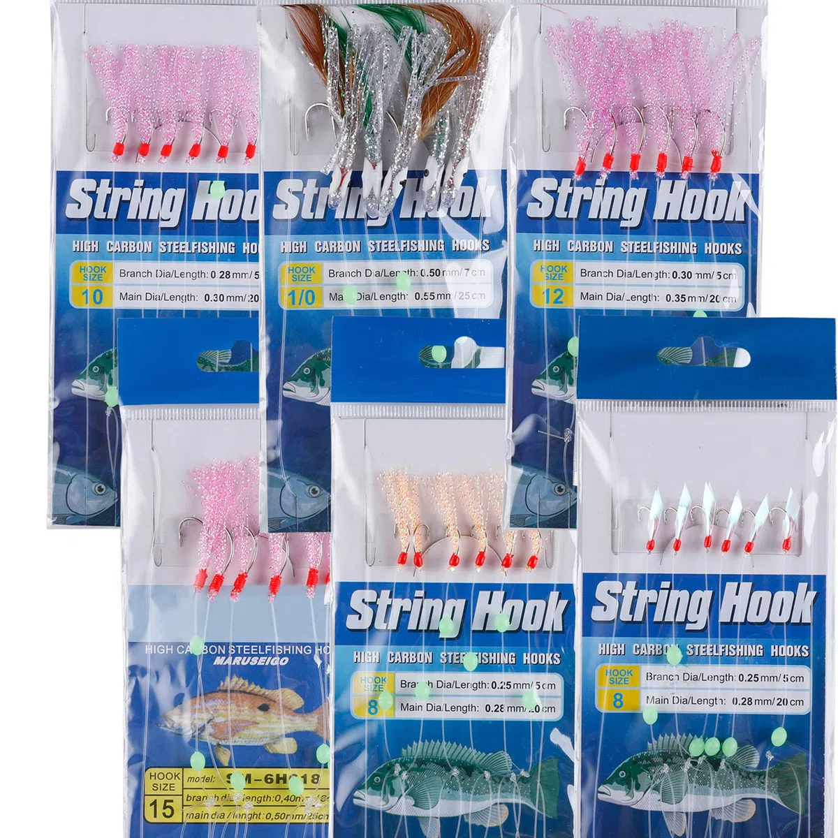 Assortiment de 22 paquets de leurres de pêche avec connecteurs rotatifs à roulement à billes