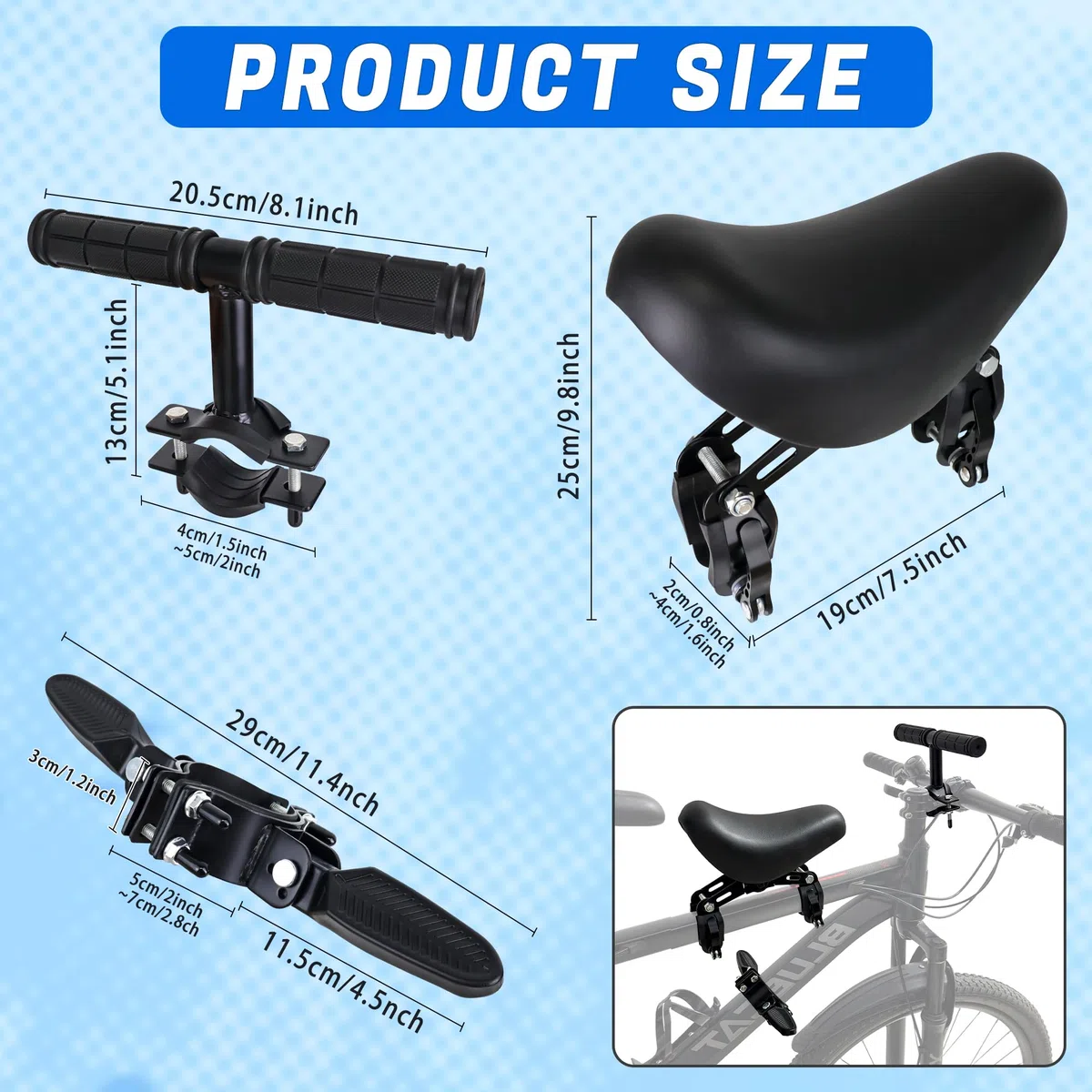 Sièges De Vélo Montés à l'avant pour Enfants, La Selle Velo Enfant Est Compatible avec Les VTT Le Siège Les Cales Pieds Les Petites Pédales pour Enfants