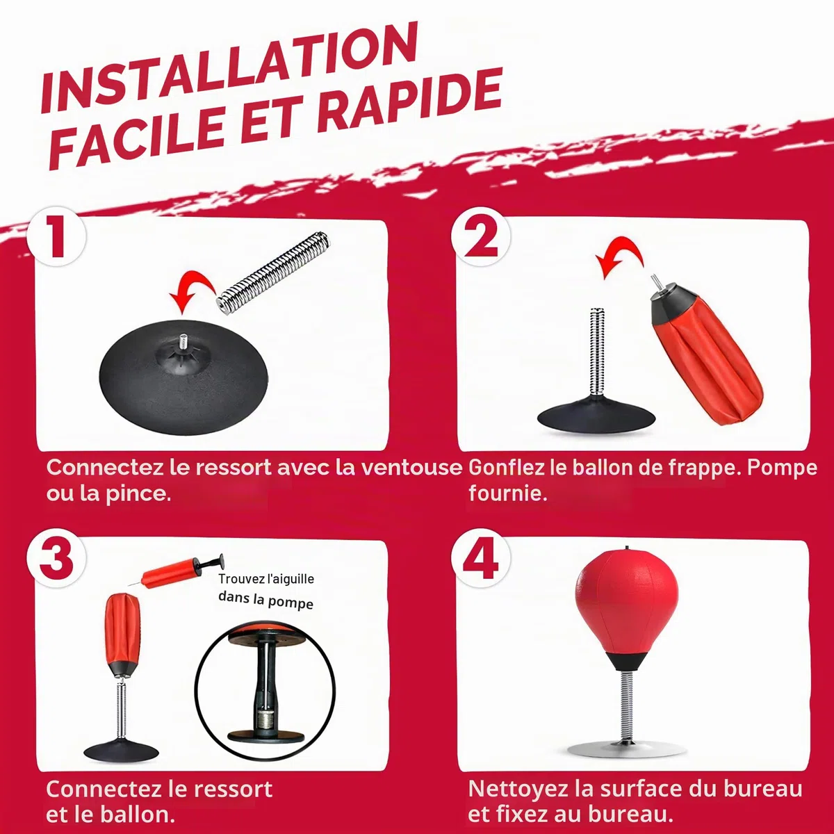 Mini sac de frappe anti-stress avec pince de table et ventouse - Sac de frappe suspendu ou debout - Punchingball / Wutball / Ballon de réflexe / Coussin de colère pour enfants et adultes