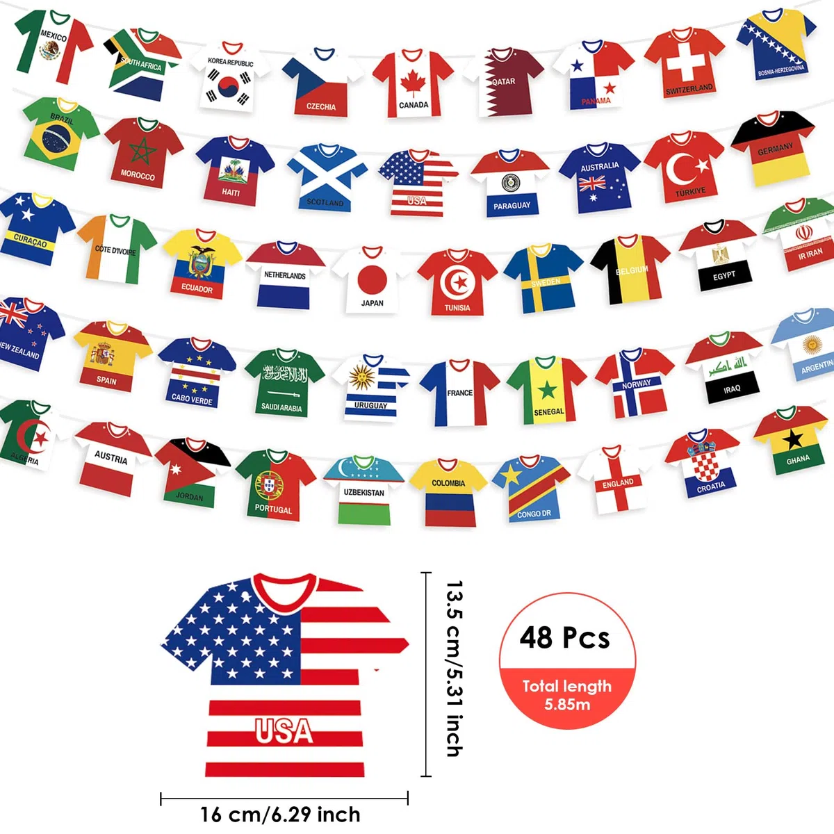 AhfuLife Guirlande Maillot Coupe du Monde 2026, 2 Pièces Guirlande Maillot Décorative 48 Nations, Réutilisable en Banderole Papier, Décoration Soirée Visionnage Football Intérieur et Extérieur