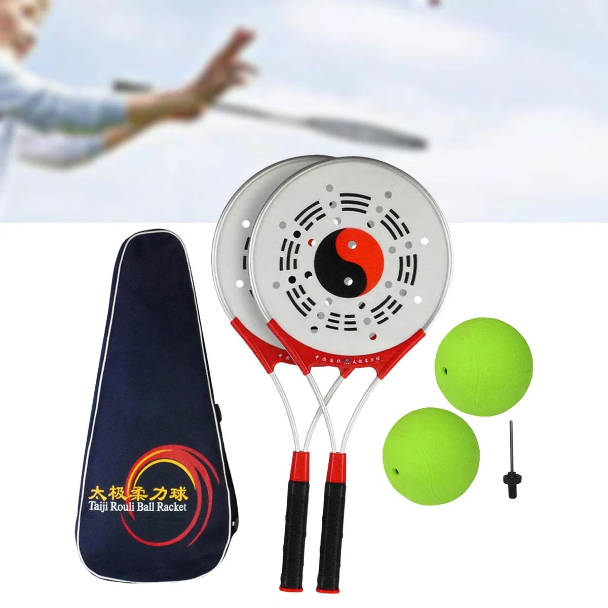 Perfeclan Tai Racket Ball Set Softball Fitness Taiji Rouli Ball Racket avec Sac de Rangement pour Personnes âgées Sports d'entraînement