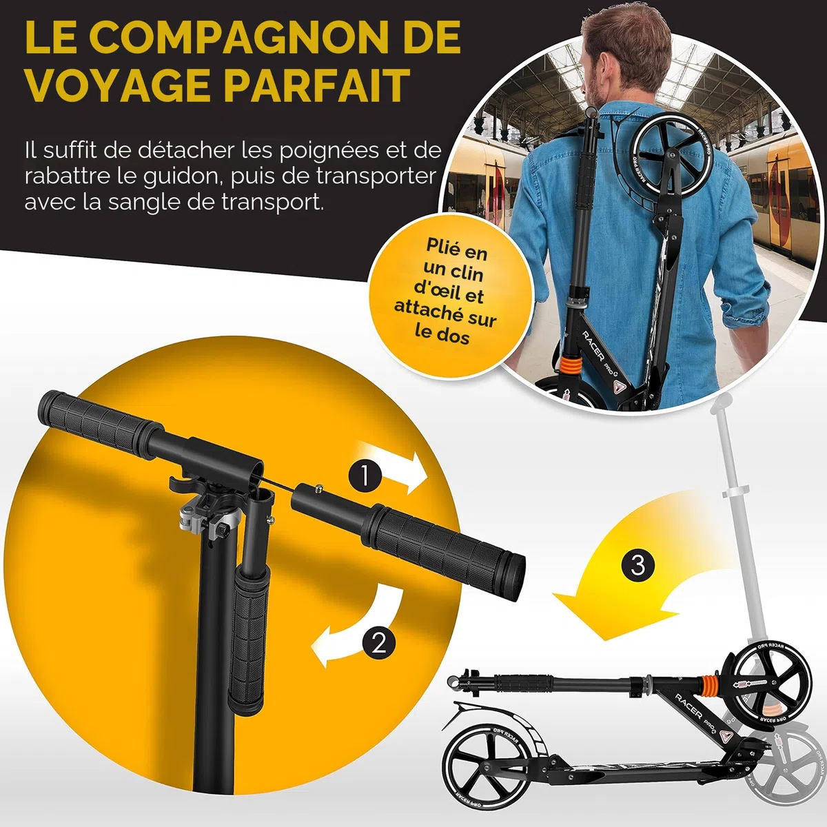 KESSER® Cityroller - Trottinette avec grosses roues en polyuréthane de 205 mm PRO-S, double suspension, pliable et réglable en hauteur, convient en ville, pour adultes et enfants