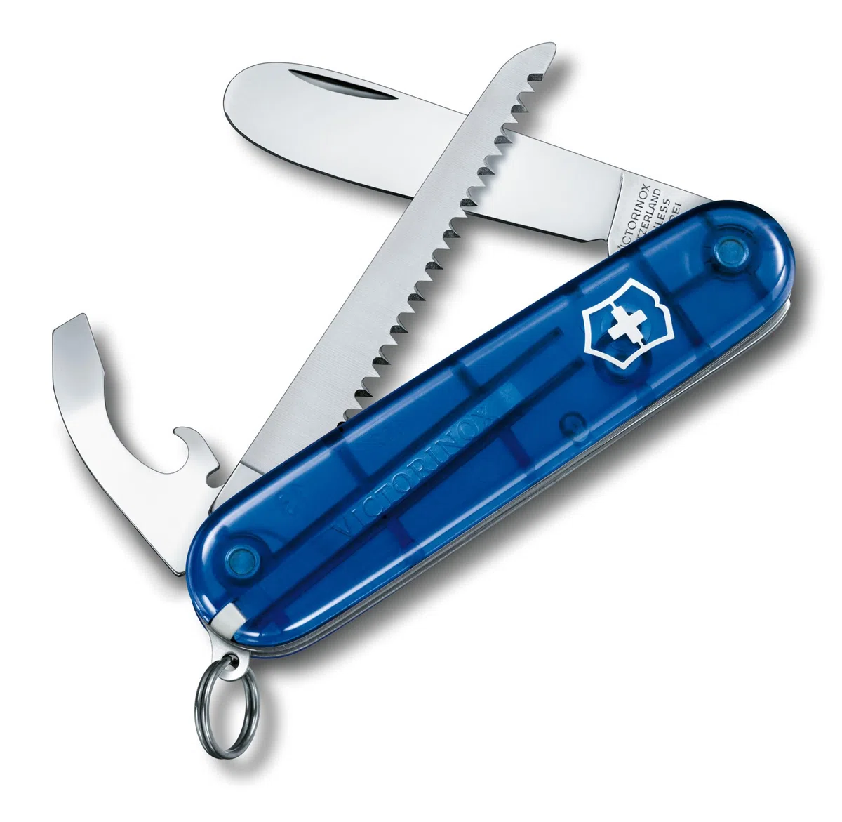 Victorinox My First Victorinox, Mini Couteau de Poche Suisse pour Enfants, Léger, Multitool, 9 Fonctions, Bleu Transparent