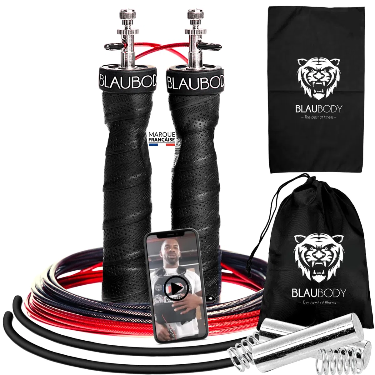 Corde à Sauter Lestée pour Sport Crossfit ✪Marque Française✪ Speed Jump Rope Sport Maison Adulte Homme Femme - Accessoires pour Fitness et Musculation/Boxe ✪GARANTIE✪ (2 Cordes + 2 Poids + Serviette)