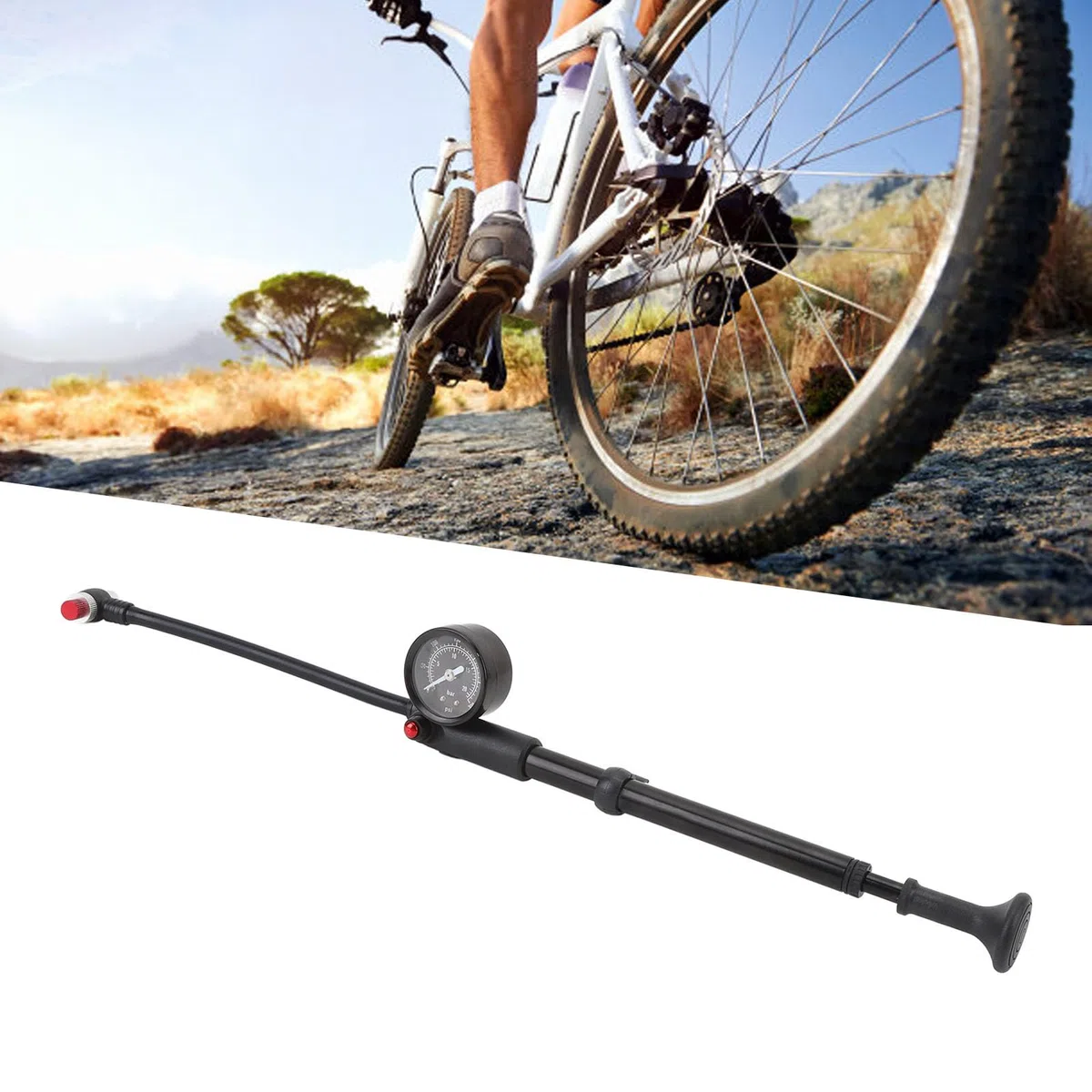 Dilwe Pompe à Amortisseur de Cycle, Pompe à Amortisseur Haute Pression 300 Psi, Pompe à Amortisseur de Fourche, Pompe à Amortisseur Réglable, Amortissement pour Connexion de Valve