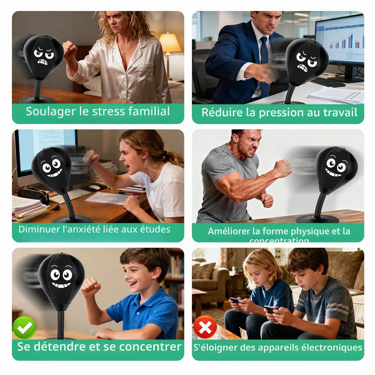 YORWHIN Sac de Frappe de Bureau avec Ventouse Ultra Puissante, Punchingball de Table à Ressort Renforcé, Mini Ballon de Boxe Anti-Stress pour Bureau et Maison, Entraînement et Soulagement du Stress