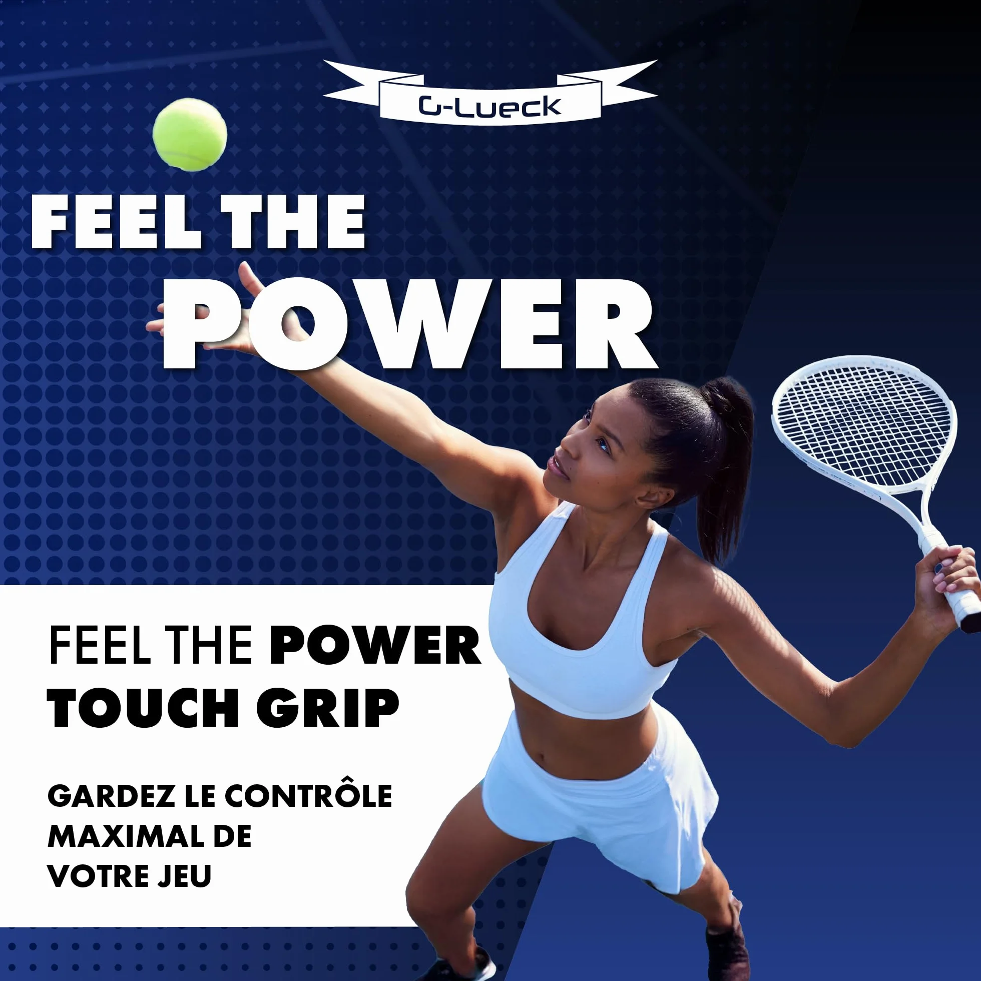 G-Lueck Lot de 27 Surgrips de Tennis Premium - Power Touch - Haute adhérence, Longue durée de Vie - 0,60mm d'épaisseur | Overgrips pour Raquettes de Padel, Squash, Badminton | Antidérapant