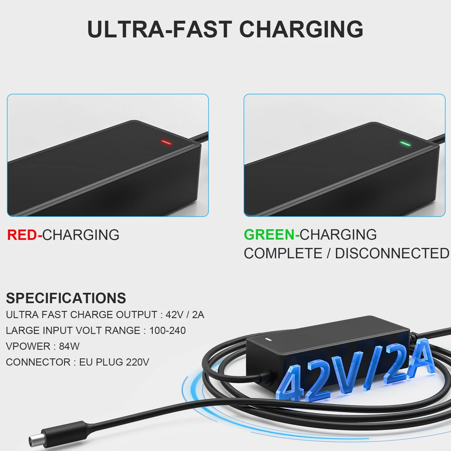42V 2A Chargeur Trottinette Electrique pour Xiaomi M365, Pro, Pro 2, 3, 4, 5 Elite,1s, Chargeur Trottinette pour Ninebot Max G30 ES1 ES2 ES4 ES3 E22E E25E E45E, Chargeurs pour Batterie au Lithium 36V