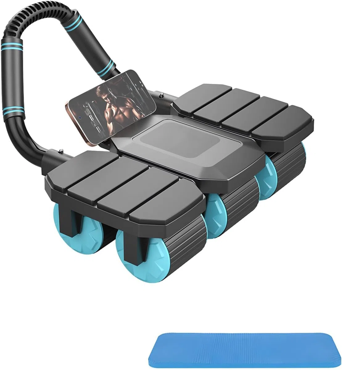 Roue abdominale à rebond automatique et stabilité à 6 roues, roue d'entraînement pour abdominaux pour entraînement de base, 150 kg, synchronisation des données d'entraînement via l'application et