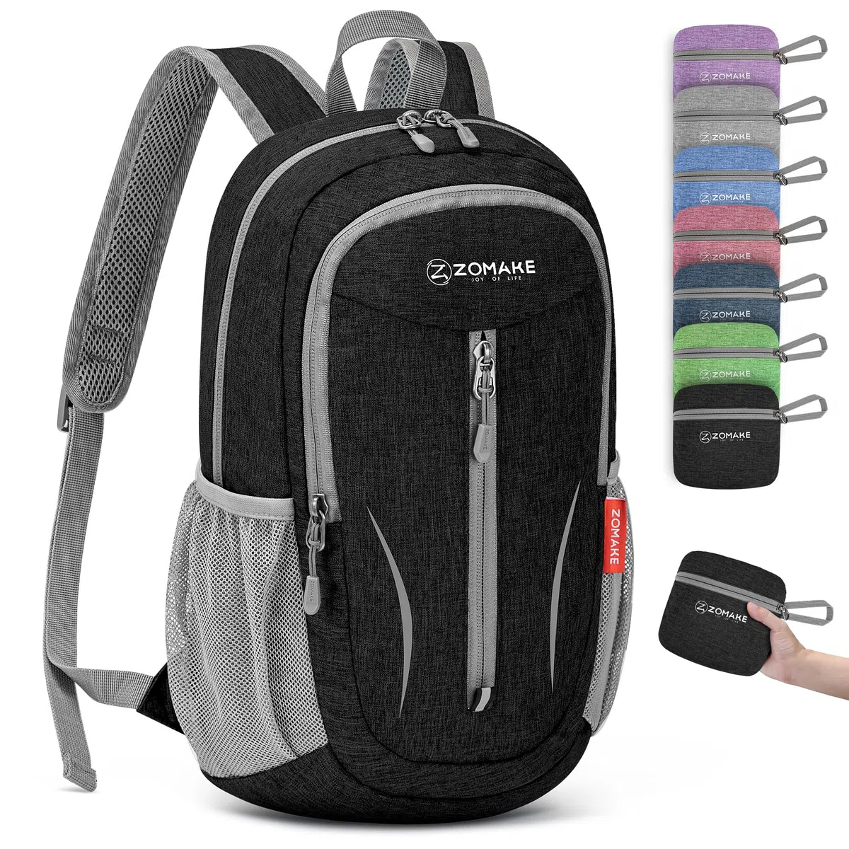 ZOMAKE 10 L Petit Pliable Ultra Léger Sac à Dos pour Randonnée Voyage,Mini Sac a Dos de Jour pour Femme Homme Enfant(Noir)
