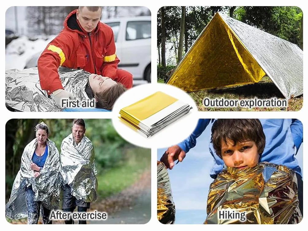 20PCS Couvertures de Survie Thermiques, pour Plein Air, Randonnée, Survie, Marathon ou Premiers Soins