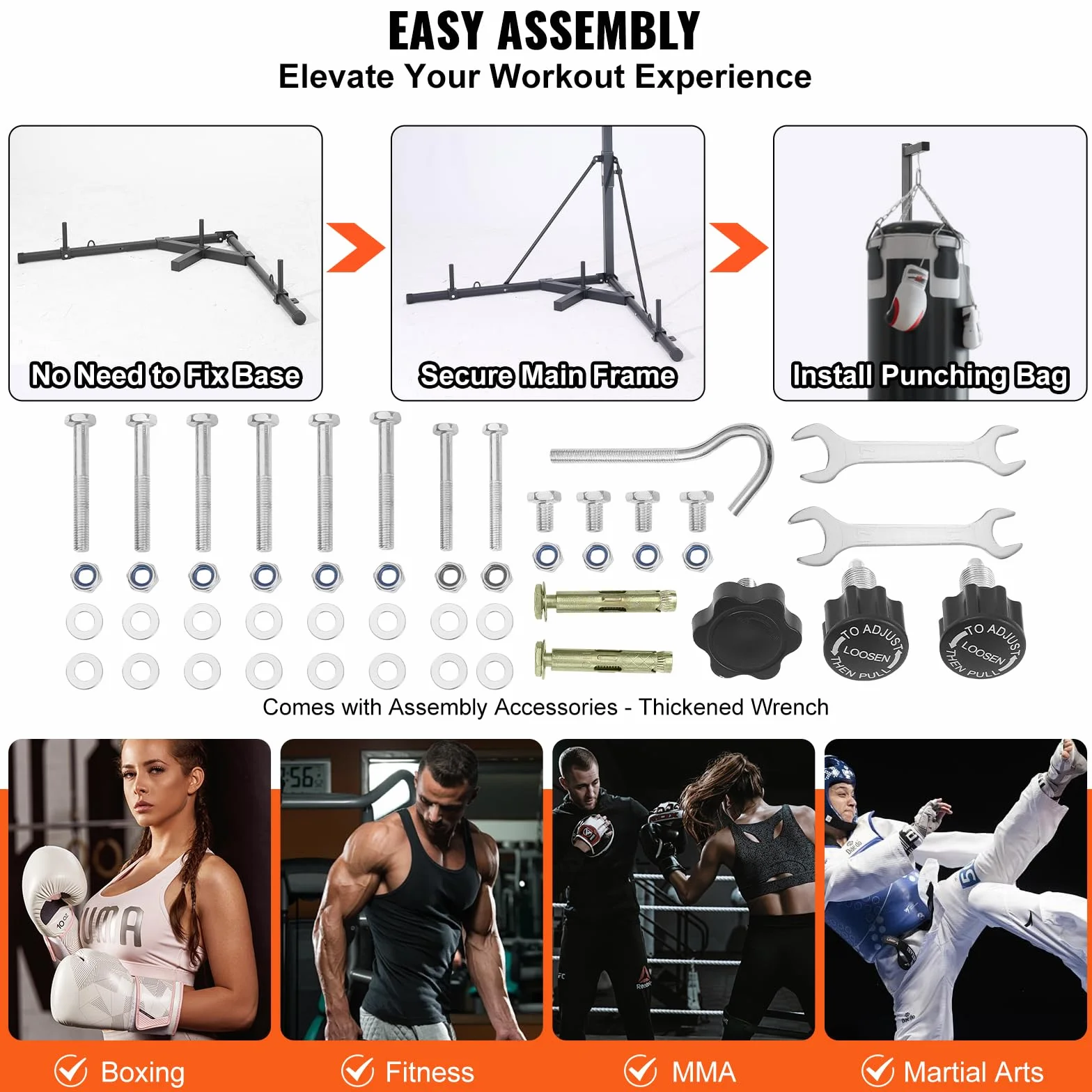 VEVOR Support Sac de Frappe en Acier, Station de Boxe Autoportant Charge 181 kg, Support de Boxe Hauteur Réglable avec Base Lestée, Équipement d'Entraînement pour Fitness Gym Salle de Sport à Domicile
