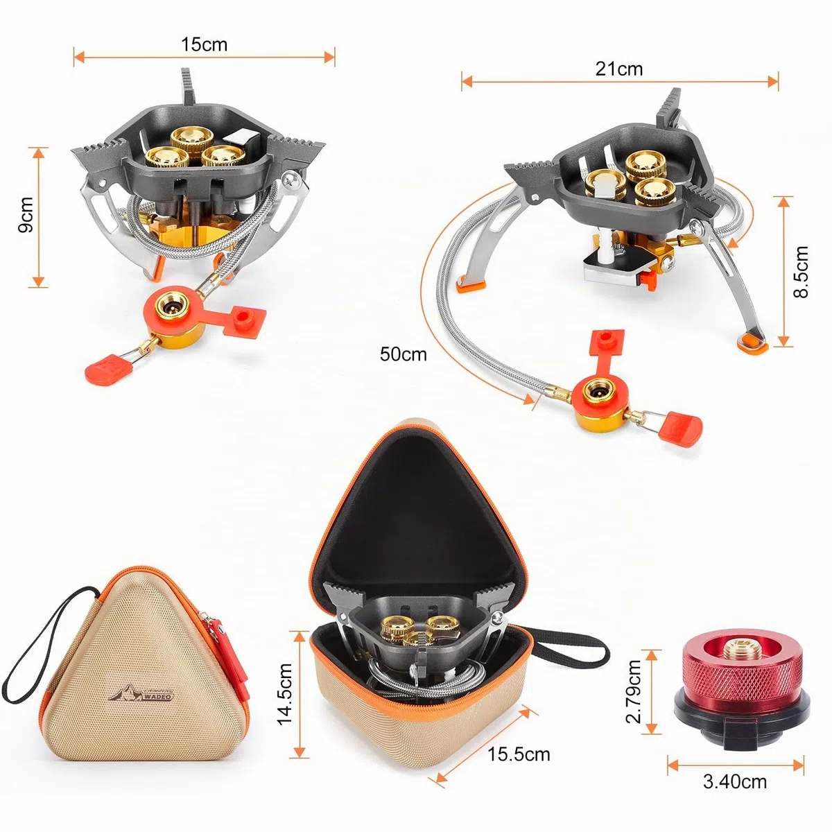 WADEO Réchaud de Camping, 7200w Résistant Au Vent Réchaud à Gaz de Camping Avec Allumage Piézo et Adaptateur de Butane, Réchaud Portable et Pliable Pour L'extérieur, Randonnée et Pique-nique, HG0328B