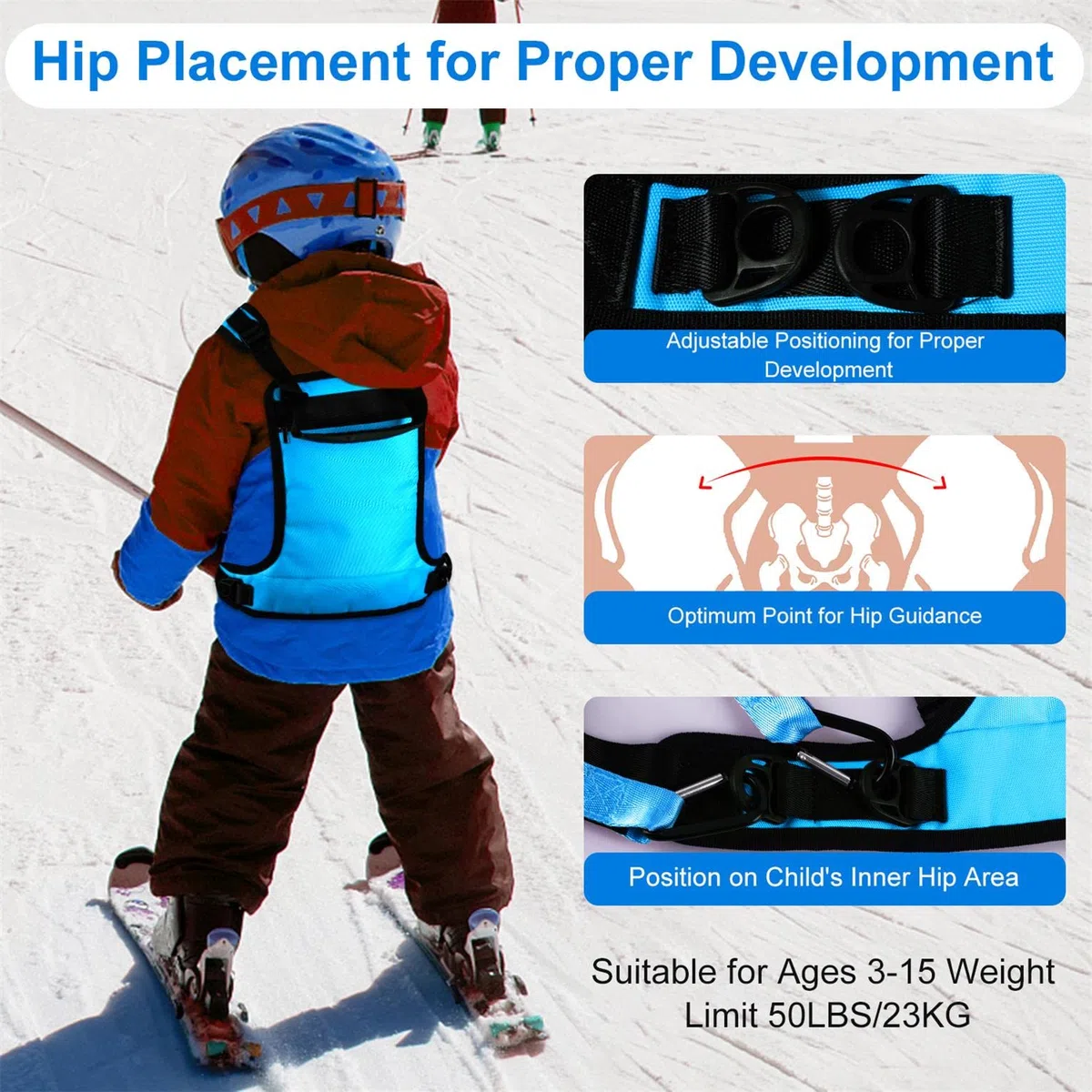 AIEX Harnais de Ski et de Snowboard pour Enfants, Harnais d'escalade pour Enfants Harnais de Ski Gilet et Laisse pour Garçons et Filles Tout-Petit Snowboard Débutants (Bleu)