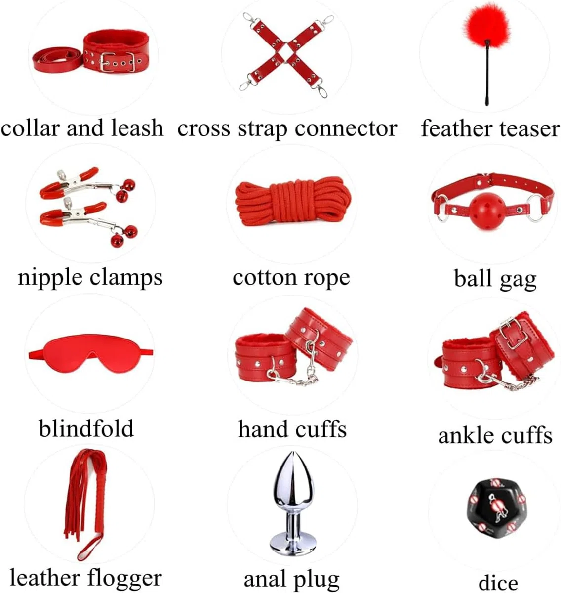 Accessoires en Cuir en Peluche Rouge Multifonctionnels Ensemble De 12, Outils De Fitness D'IntéRieur, Excellent éQuipement De Fitness pour l'exercice Et Le Yoga, Cadeaux pour Les Couples - H