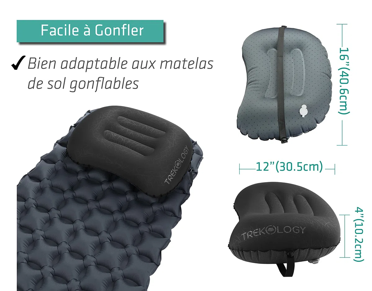 TREKOLOGY Aluft 2.0 Ultralight Gonflable Oreiller Camping - Coussin Gonflable Oreiller pour Soutien du Cou et des Lombaires Pendant Le Voyage, Camping, la Randonnée, Le Trekking - Coussin de Plage