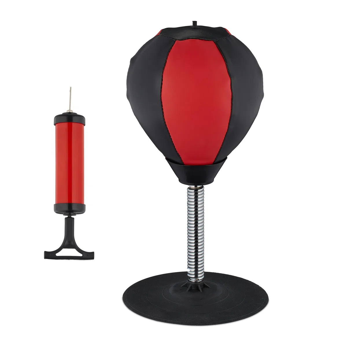 Relaxdays Punching-Ball de Table, Mini Sac de Frappe pour Le Bureau, soulager Le Stress, Ballon Poire Boxe, Noir/Rouge