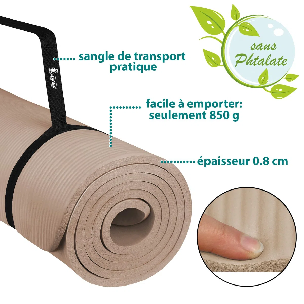 ALPIDEX Tapis de Yoga 183 x 60 x 0.8 cm Matelas Sport Gymnastique E-Book Antidérapant sans Phtalates Sangle Transport Pilâtes Gym Aérobic Stretching Entraînement