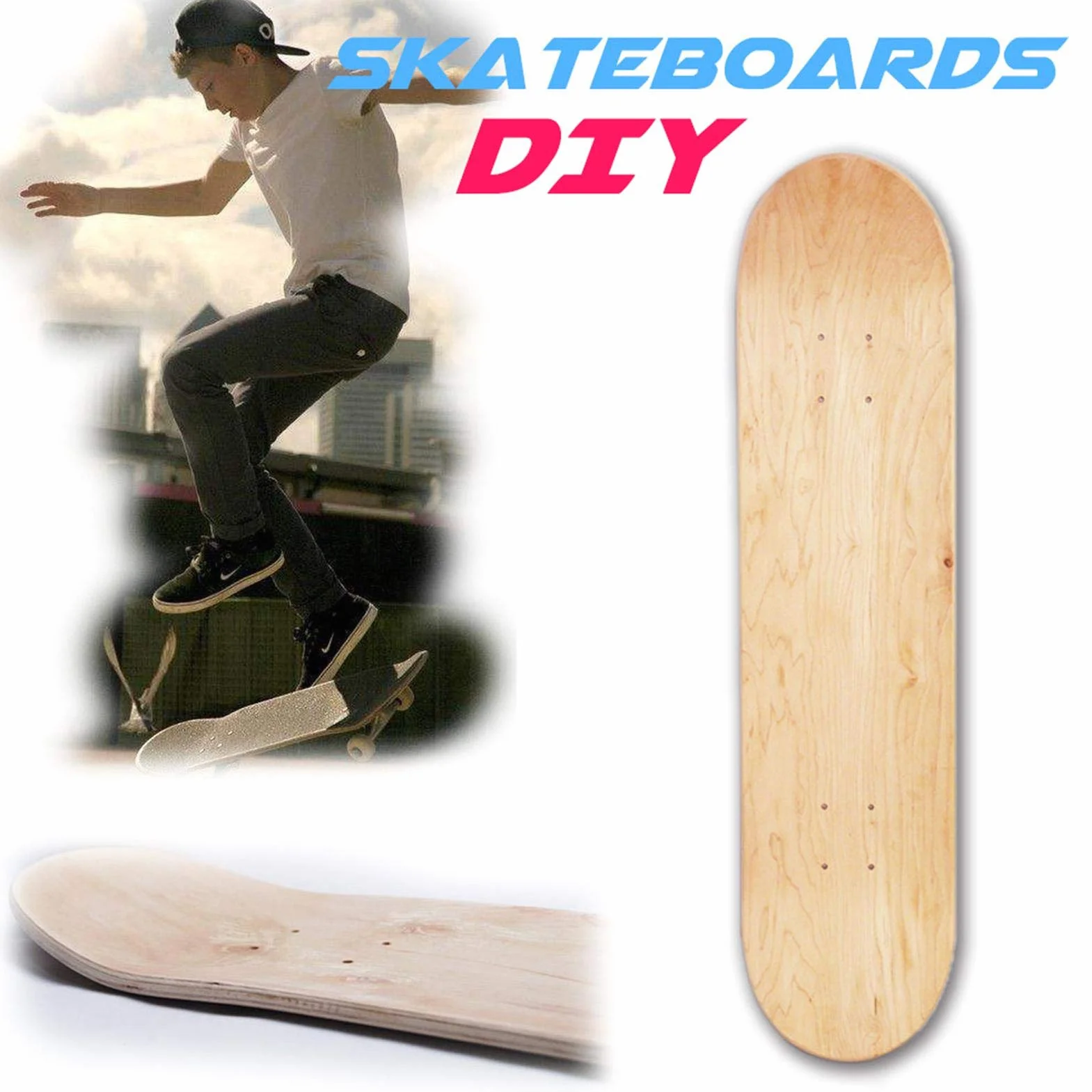 Planches De Skateboard Vierges | 8 Pouces 8 Couches Érable Blank Double Concave Skateboards Patin À roulettes Skateboard Art Deck Naturel Planche À roulettes pour débutants, Adolescents et Adultes