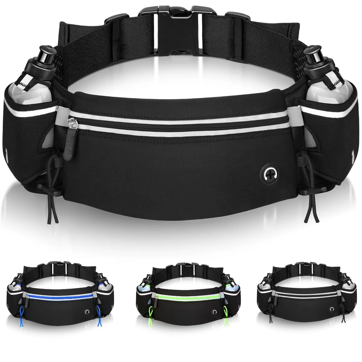 Ceinture Hydratation Running Noir +2 Gourdes 175ml incluses ✮Marque Francaise✮ Fluorescent Homme Femme Sac Banane Trail Footing Accessoire ✯Garantie À Vie✯ Porte-bidons Course Porte Gourde, Téléphone