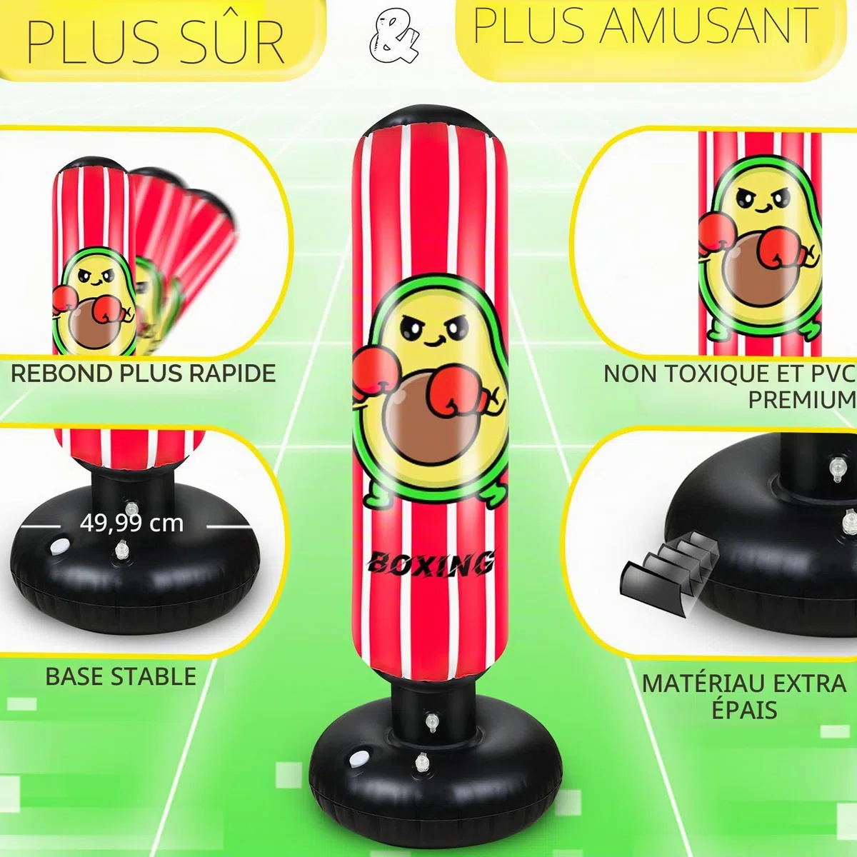 Sac de Frappe Enfant, 165cm Punching Ball Enfants, Sac de Boxe Gonflable avec Gants de Boxe, Cadeau pour Garçons et Filles de 3 à 12 Ans pour Karaté, Taekwondo, MMA