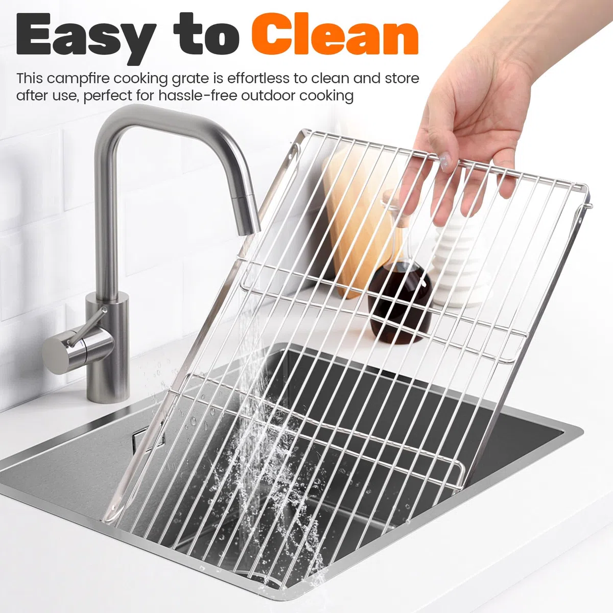 Grille pliable pour feu de camp en acier inoxydable avec hauteur réglable, équipement de cuisson portable pour feu de camp, 40 x 27 x 12,5 cm