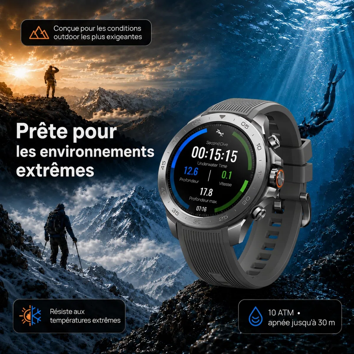 Mibro GS Explorer S Ti Montre GPS d'aventure,boîtier en Titane, Bi-Band GNSS,Carte Hors Ligne, Écran Tactile AMOLED,10 ATM, autonomie 20 Jours, Smartwatch pour la randonnée, l'alpinisme et l'apnée