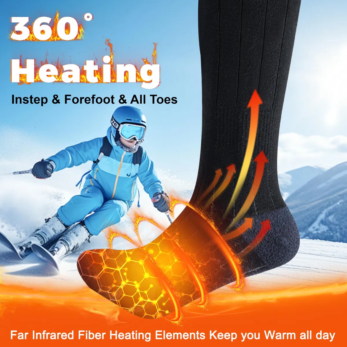 Chaussettes Chauffantes Homme Femme - 7.4V 3000mAh Chaussette Chauffante, Contrôle des APP Chaussette Chaude pour Activités de Plein Air en Hiver