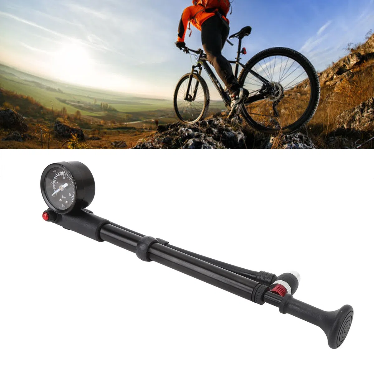 Dilwe Pompe à Amortisseur de Cycle, Pompe à Amortisseur Haute Pression 300 Psi, Pompe à Amortisseur de Fourche, Pompe à Amortisseur Réglable, Amortissement pour Connexion de Valve