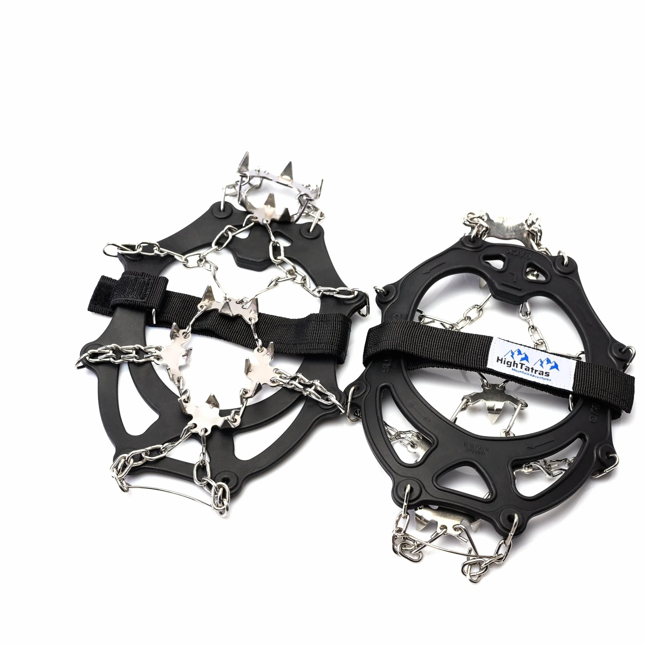 HighTatras Crampons Antidérapants 8 ou 18 Pointes Acier Inoxydable – Tailles M, L, XL – pour Chaussures – Glace, Neige, Marche, Randonnée, Trail, Sécurité Hiver