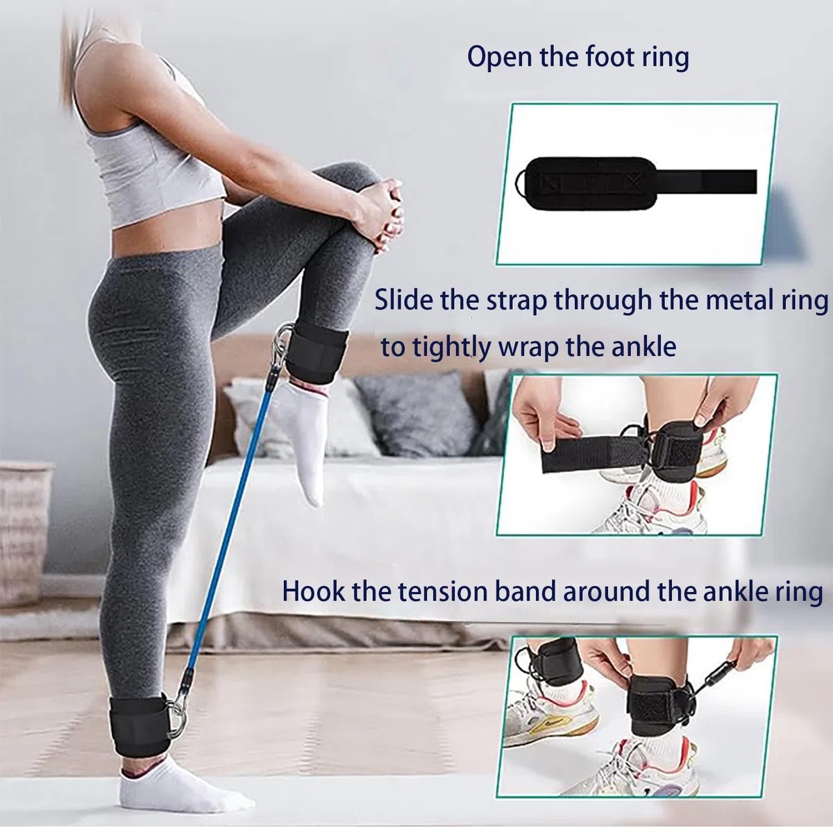 Sangle Cheville Musculation Poulie - 1 jeu Footstrap Câble de Traction Pour L'entraînement Fitness à la Straps Bracelets Femme et Homme Ankle Unisex Footstraps Fortement Rembourré Noir