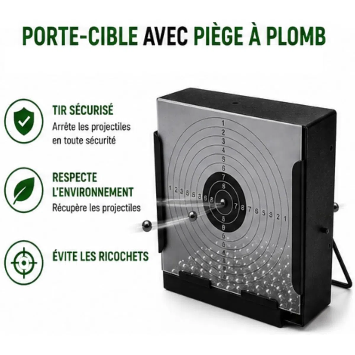 Support cibles - Tragabaline 14 x 14 cm avec 100 cibles offertes - Airsoft, Airgun, pellets, perdigon, matériau en acier, noir - pour accrocher ou sur surface