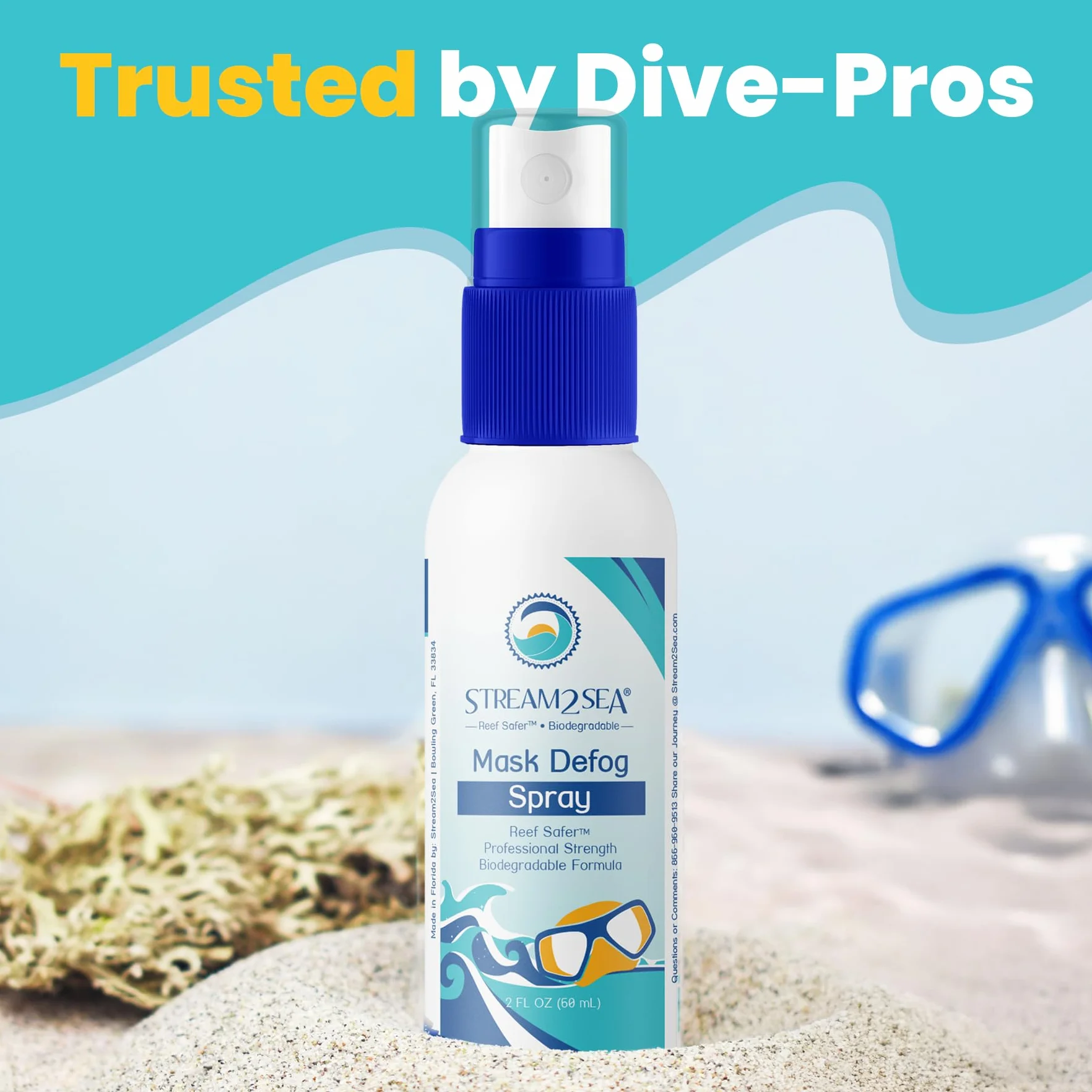 Reef Safe Spray anti-buée pour masques de plongée et lunettes de natation – Débuage des lunettes et masques